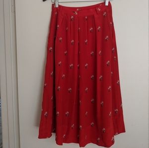 Madewell red floral silk midi skirt